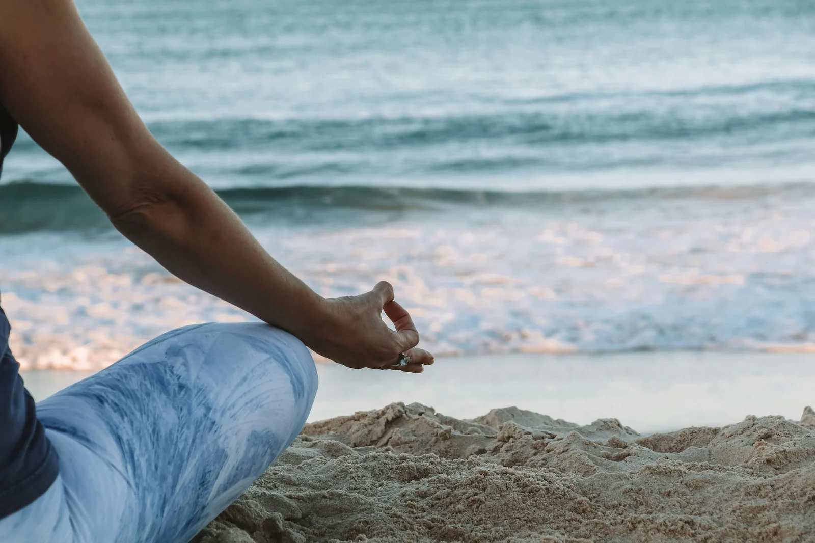 Deep internal silent meditation in quiet peaceful room with eyes closed in stillness